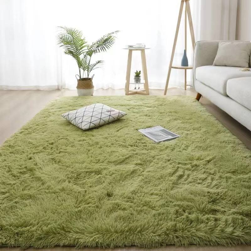 Silk Hair Tie-dyed Carpet Hair Plush Living Room Bedroom And Household, Grass Green / 100x60cm