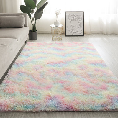 Silk Texture Tie-Dye Plush Carpet, Soft and Comfortable Home Decor Rug for Living Room and Bedroom