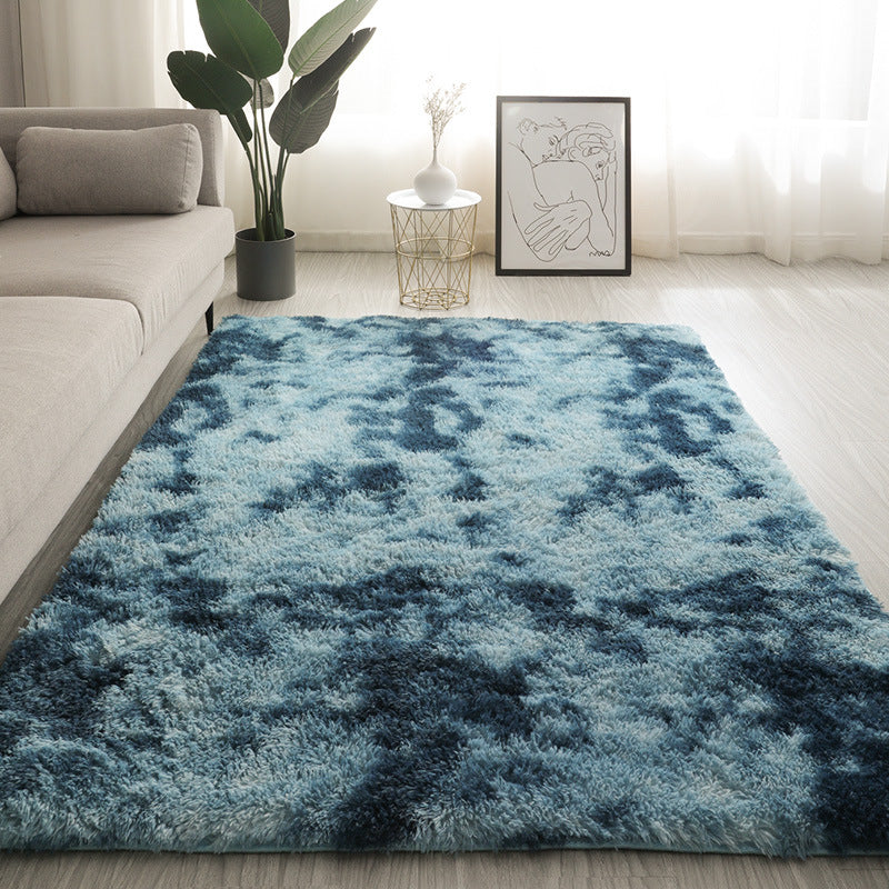 Silk Texture Tie-Dye Plush Carpet, Soft and Comfortable Home Decor Rug for Living Room and Bedroom